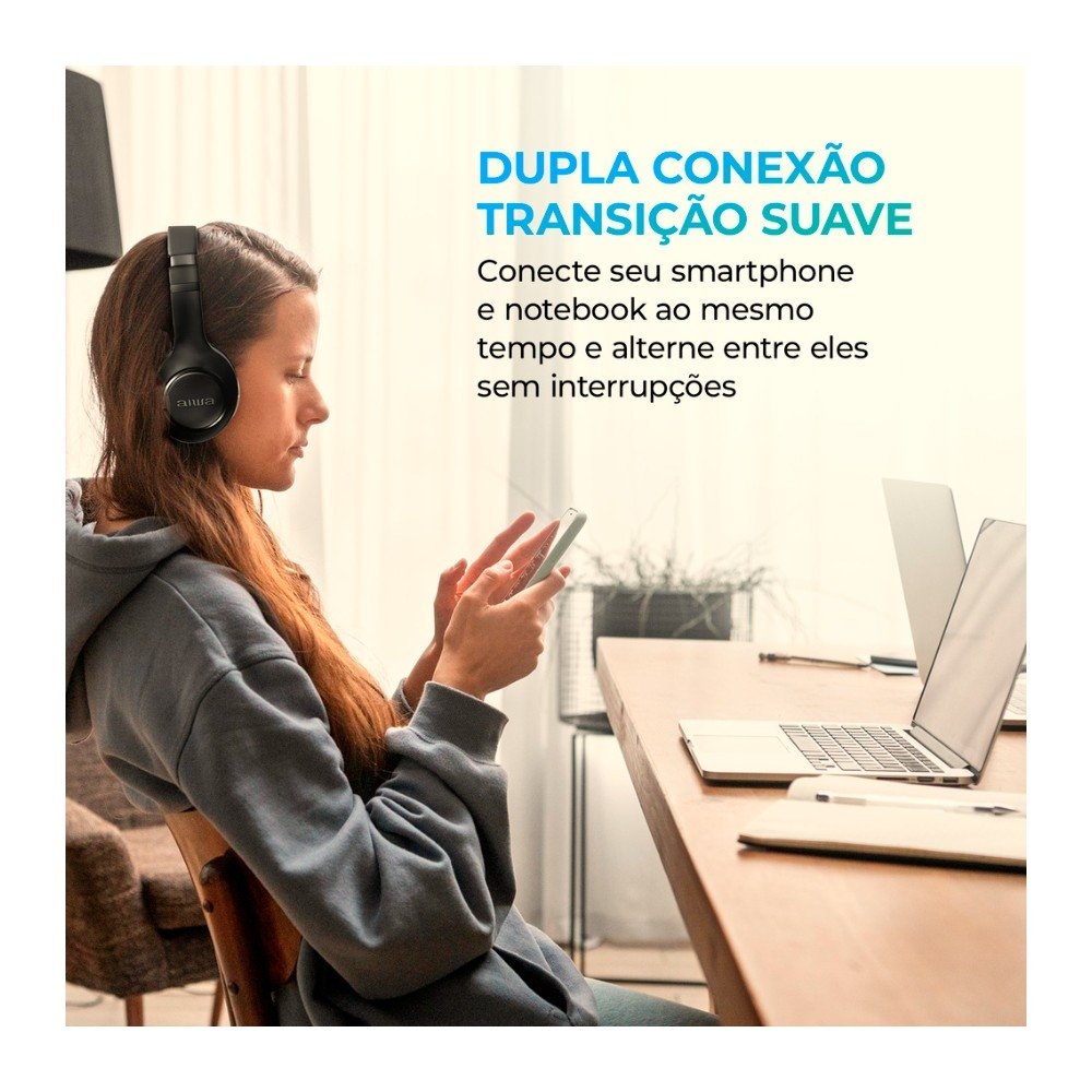 Headphone AIWA, Bluetooth 5.4, Cancelamento de Ruído ANC, Preto - AWS-( Balão.info)-04-B - foto 7