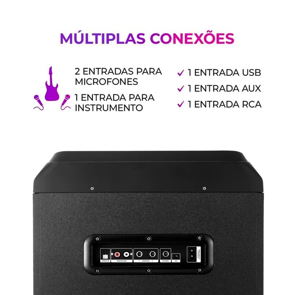 Torre De Som AIWA, RGB, Bivolt, Bluetooth 5.3, TWS, 2 Woofers 10, Preto - AWS-T2W-02 - view 6