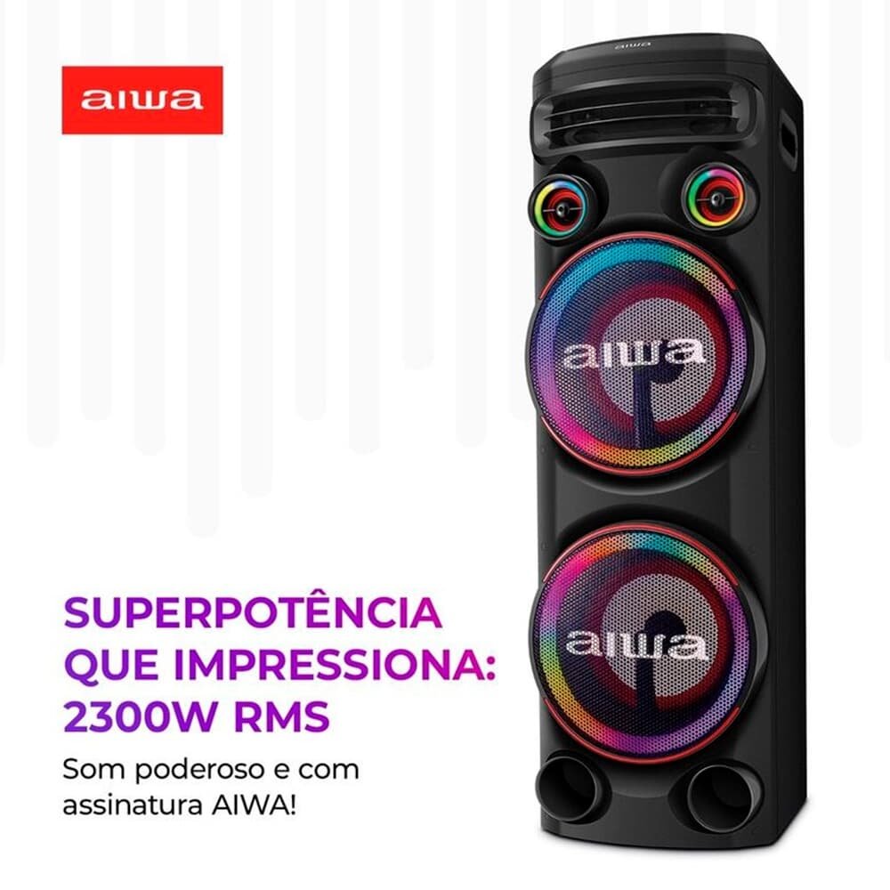 Torre De Som AIWA, RGB, Bivolt, Bluetooth 5.3, TWS, 2 Woofers 10, Preto - AWS-T2W-02 - view 2