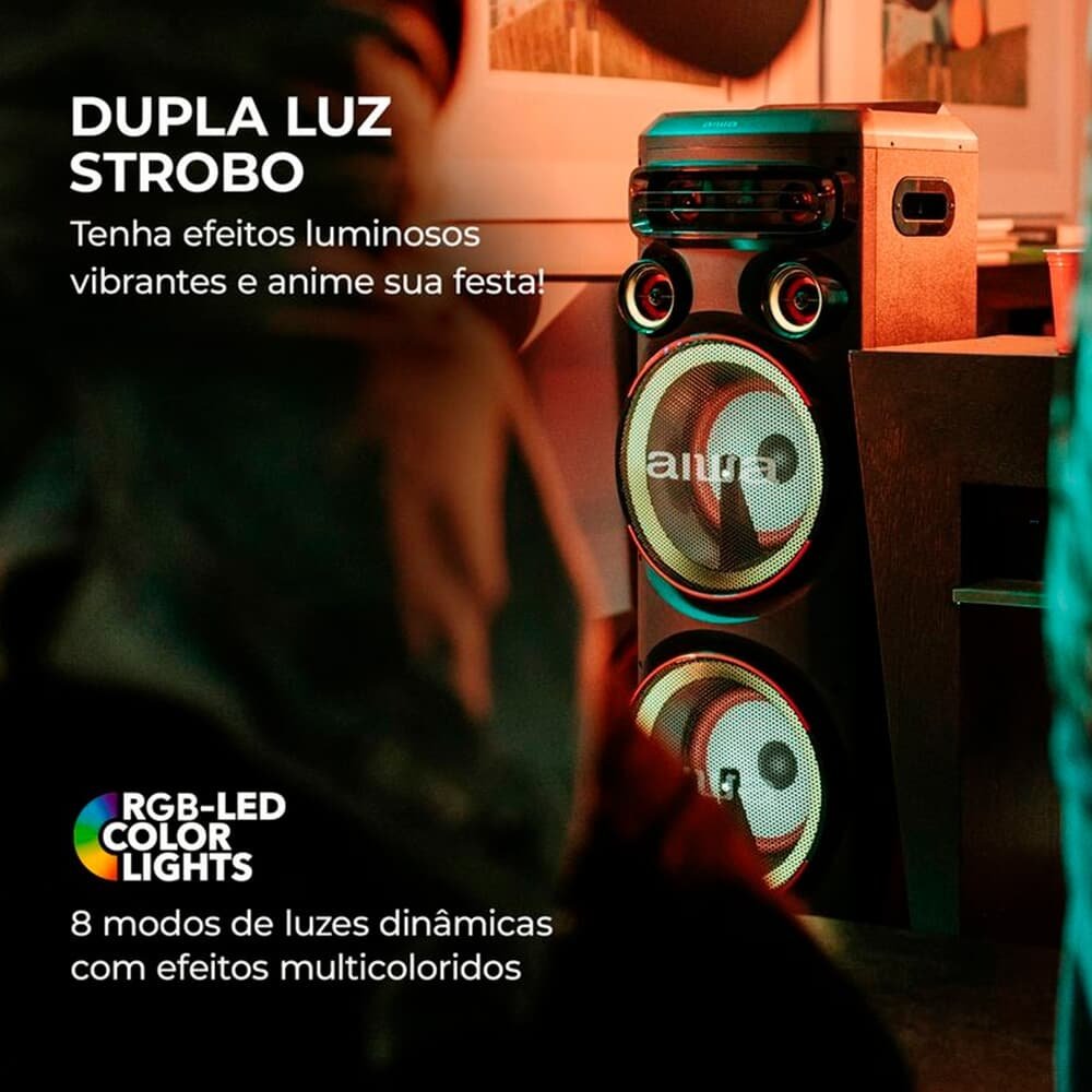 Torre De Som AIWA, RGB, Bivolt, Bluetooth 5.3, TWS, 2 Woofers 10, Preto - AWS-T2W-02 - view 8