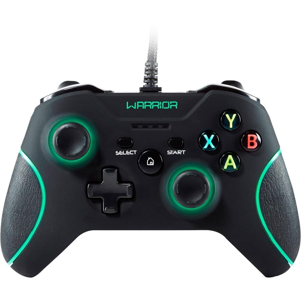 Controle Warrior PC/Xbox 360 Preto e Verde com Led Verde - JS079 Controle Warrior PC/Xbox 360 Preto e Verde com Led Verde - JS079