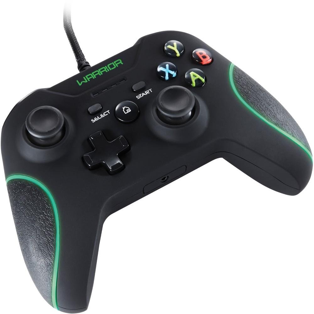 Controle Warrior PC/Xbox 360 Preto e Verde com Led Verde - JS079 Controle Warrior PC/Xbox 360 Preto e Verde com Led Verde - JS079