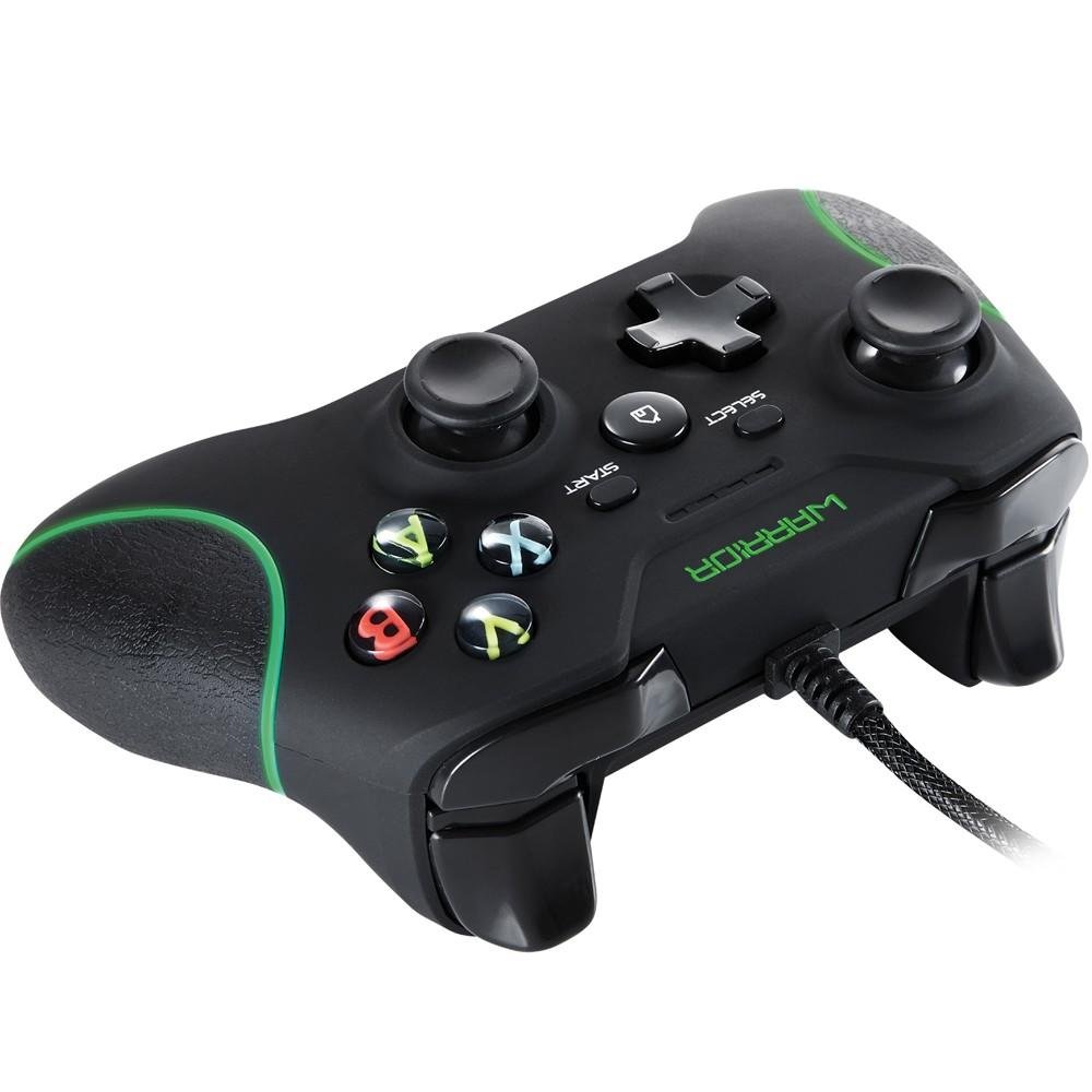 Controle Warrior PC/Xbox 360 Preto e Verde com Led Verde - JS079 Controle Warrior PC/Xbox 360 Preto e Verde com Led Verde - JS079