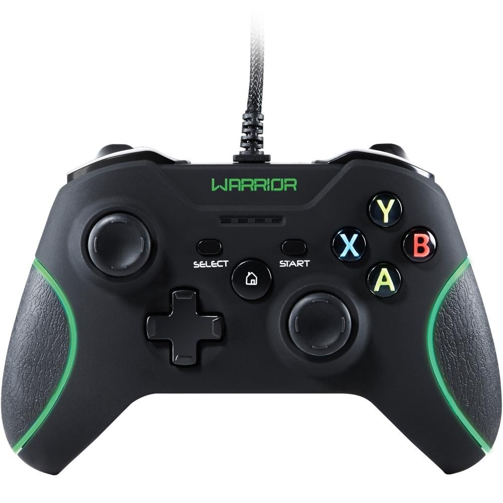 Controle Warrior PC/Xbox 360 Preto e Verde com Led Verde - JS079 Controle Warrior PC/Xbox 360 Preto e Verde com Led Verde - JS079