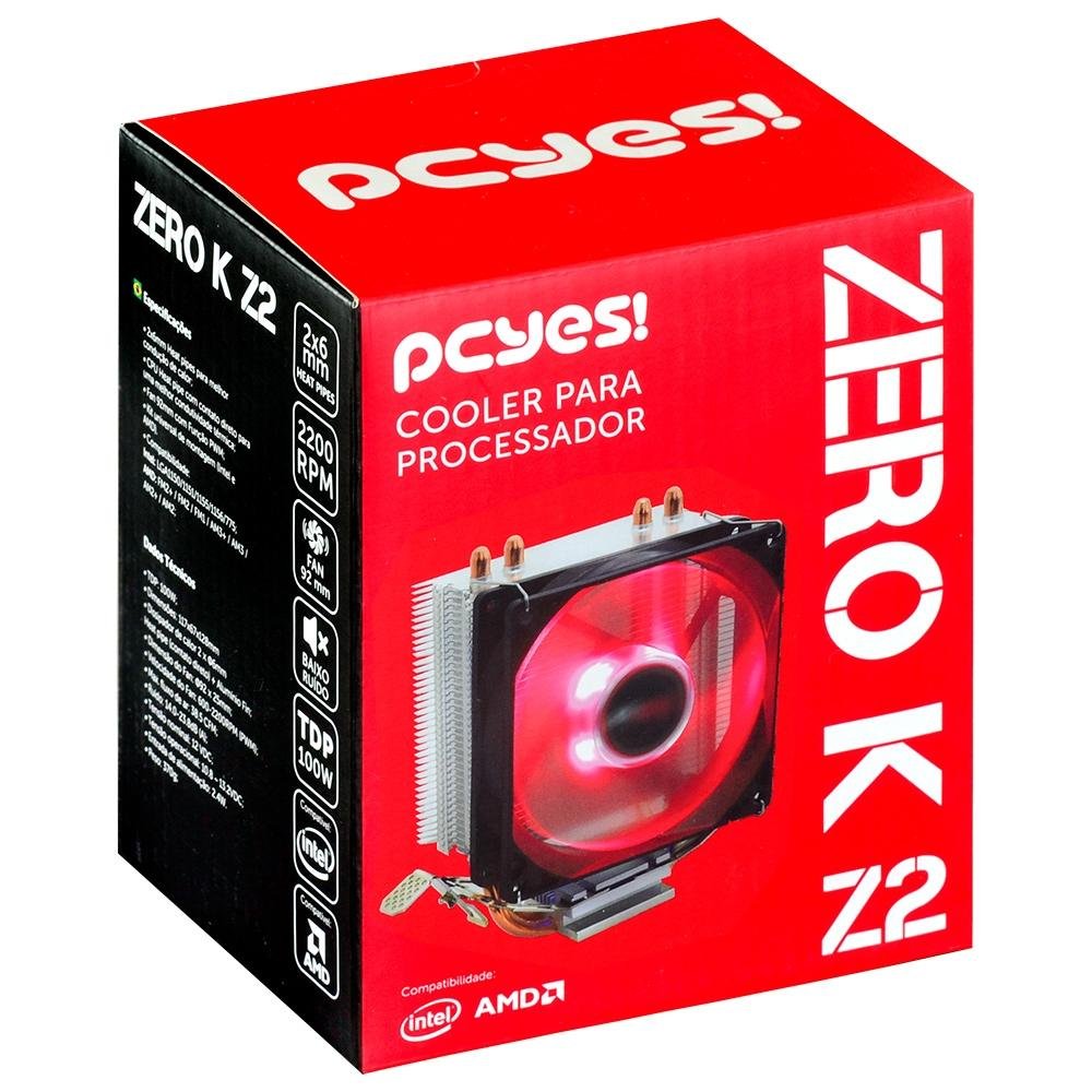 Imagem 6 de 6 do produto Cooler para Processador PCYES Zero K Z2 92mm LED Vermelho AMD/Intel - ACZK292LDV