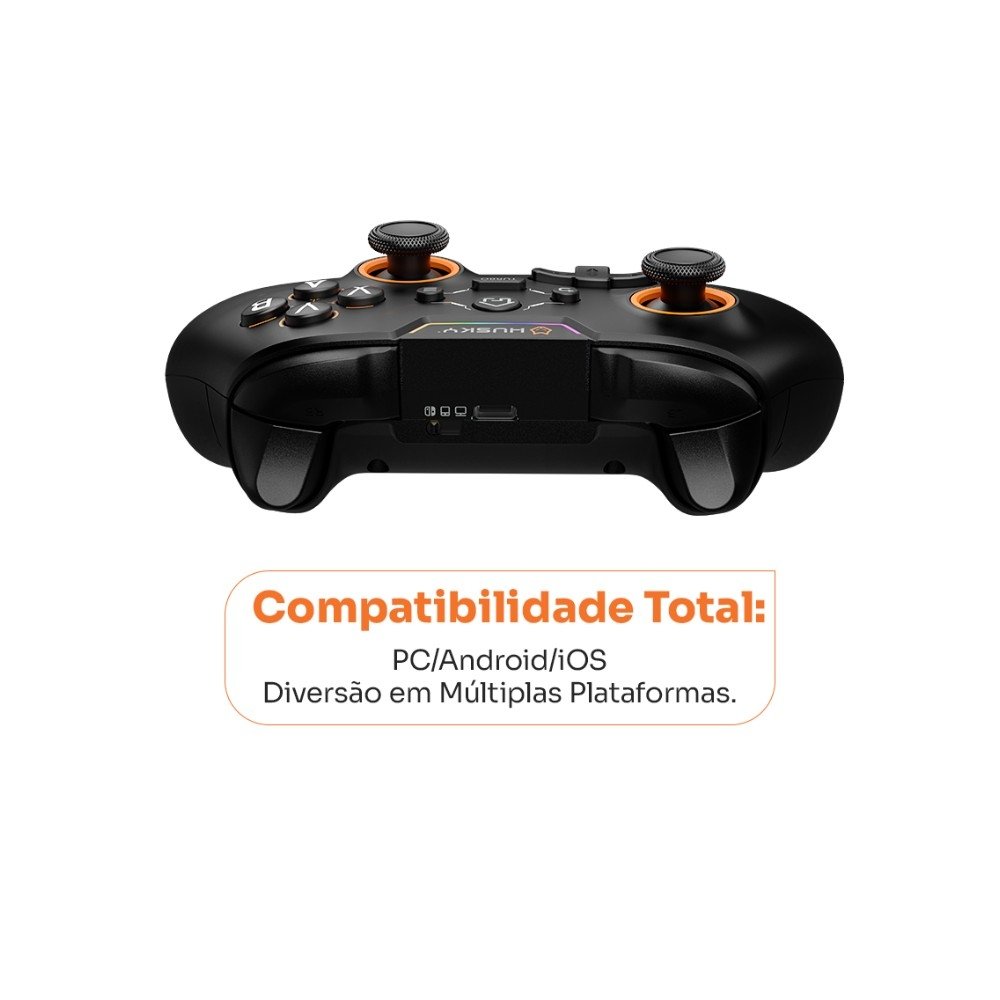 Controle Husky Hunter, Sem Fio, Compativel com PC/Android/iOS, 24 Botões Programáveis, RGB, Preto - HJK002PT Controle Husky Hunter, Sem Fio, Compativel com PC/Android/iOS, 24 Botões Programáveis, RGB, Preto - HJK002PT