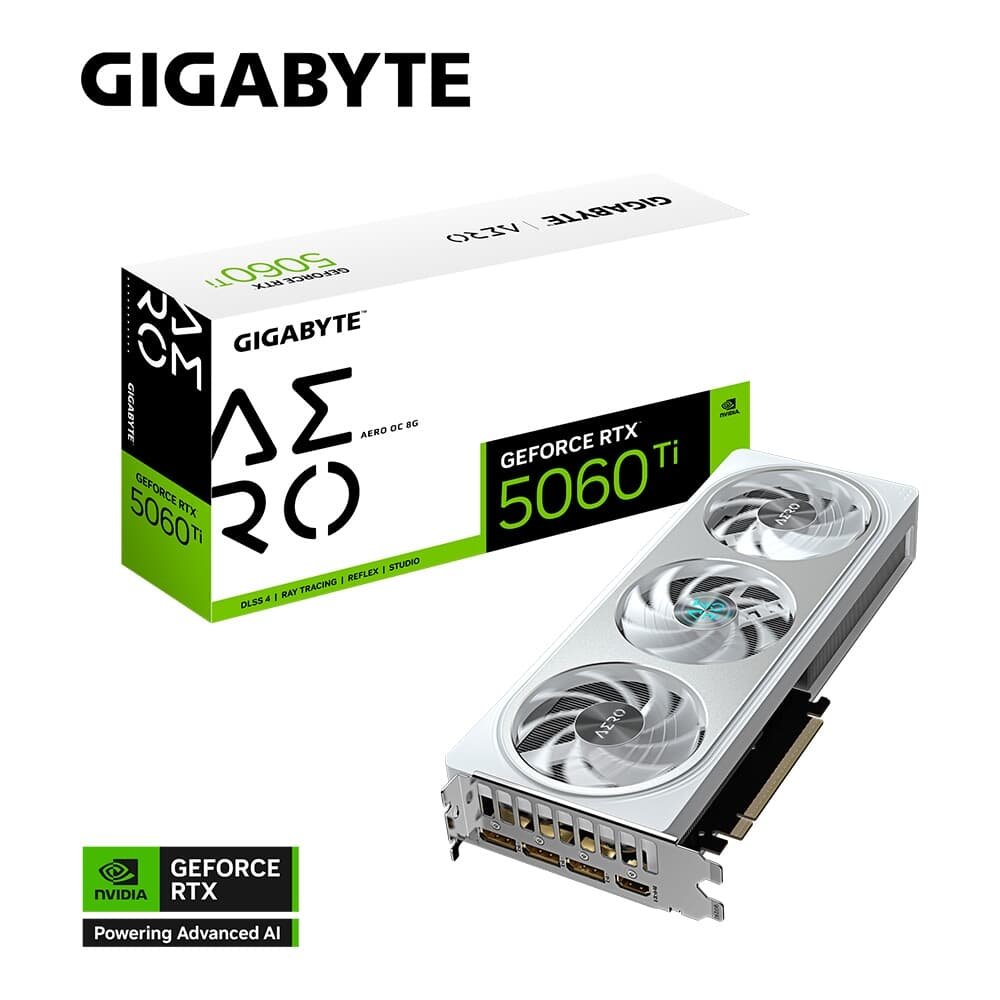 Imagem 11 de 11 do produto Placa de Vídeo Gigabyte RTX 5060 Ti AERO OC 8G NVIDIA GeForce, 8GB GDDR7, DLSS, Ray Tracing - GV-N506TAERO OC-8GD