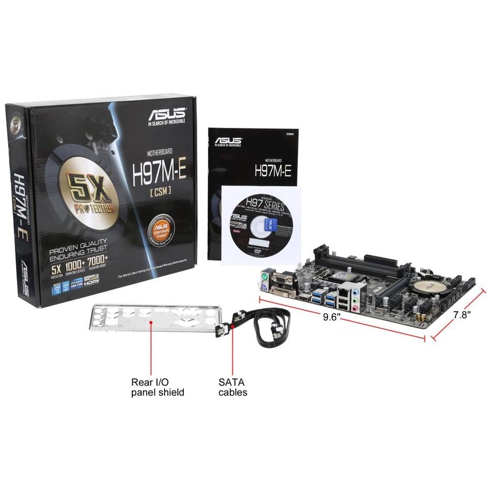 Placa Mãe Asus p/ Intel LGA 1150 mATX  H97M-E/CSM , 4xDDR3, HDMI/DVI/VGA, USB 3.0 PCIE 3.0