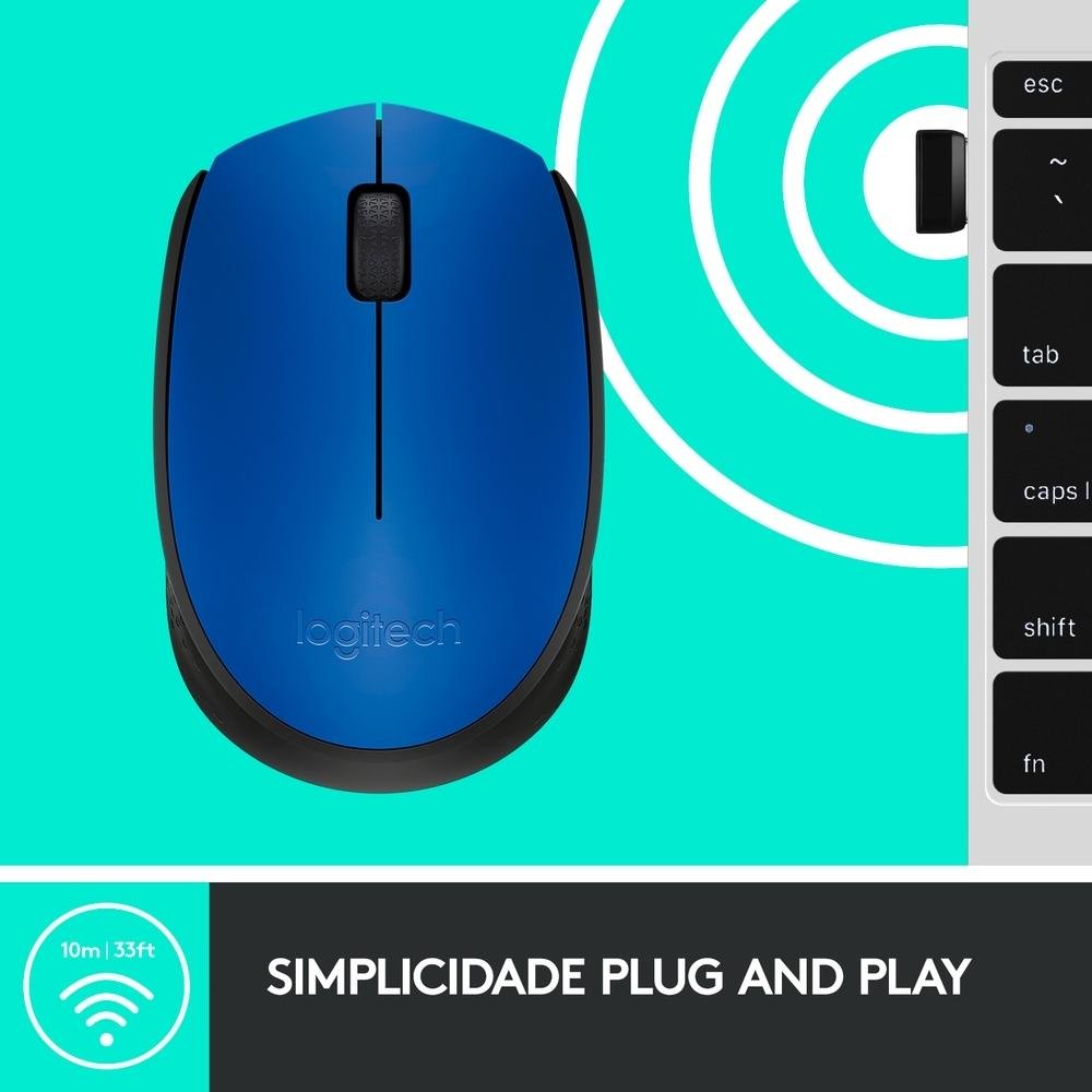 Imagem 7 de 10 do produto Mouse sem fio Logitech M170 com Design Ambidestro Compacto, Conexão USB e Pilha Inclusa, Azul - 910-004800