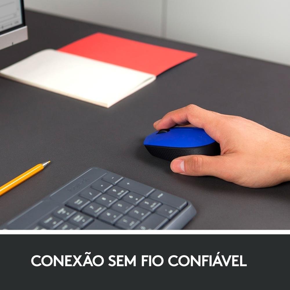 Imagem 3 de 10 do produto Mouse sem fio Logitech M170 com Design Ambidestro Compacto, Conexão USB e Pilha Inclusa, Azul - 910-004800