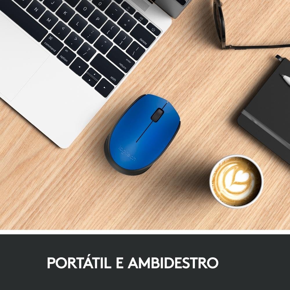 Imagem 4 de 10 do produto Mouse sem fio Logitech M170 com Design Ambidestro Compacto, Conexão USB e Pilha Inclusa, Azul - 910-004800