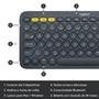Teclado sem fio Logitech K380 com Bluetooth Easy-Switch para 3 dispositivos para PC, Mac, Chrome, Android, iOS, Apple TV, Cinza - 920-007564