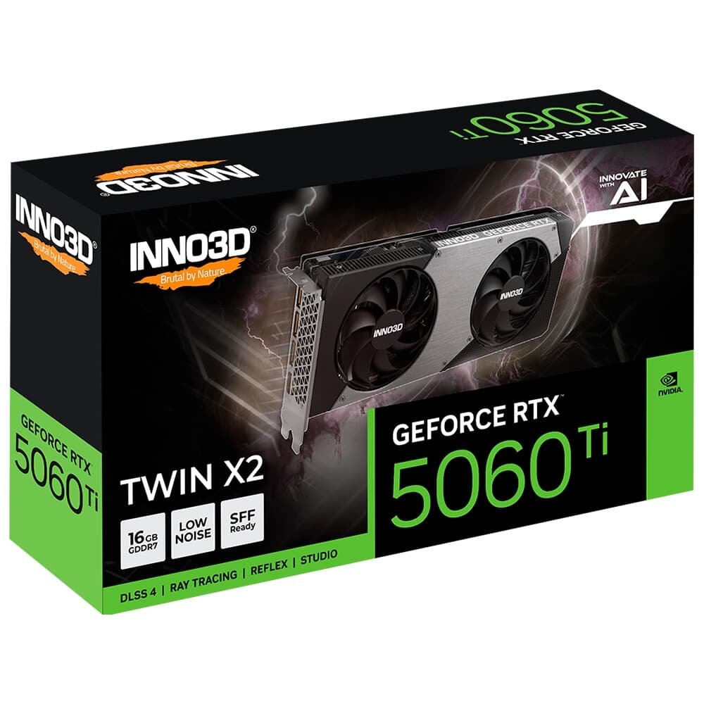 Placa de Video Inno3D RTX 5060 Ti Twin X2 Geforce Nvidia, 16gb 128bits, DLSS 4 - N506T2-16D7-191073N Placa de Video Inno3D RTX 5060 Ti Twin X2 Geforce Nvidia, 16gb 128bits, DLSS 4 - N506T2-16D7-191073N