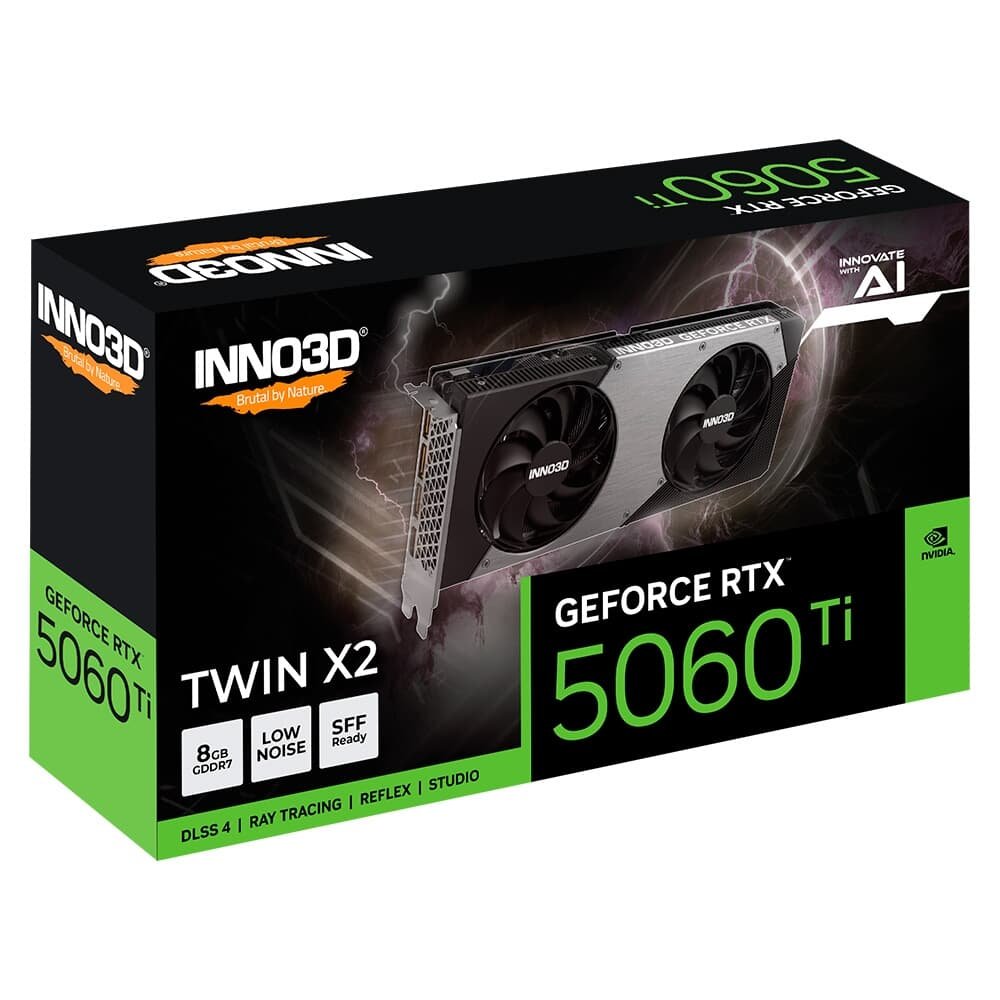 Imagem 3 de 3 do produto Placa de Video Inno3D RTX 5060 Ti Twin X2 Geforce Nvidia, 8Gbb 128bits, DLSS 4 - N506T2-08D7-193075N
