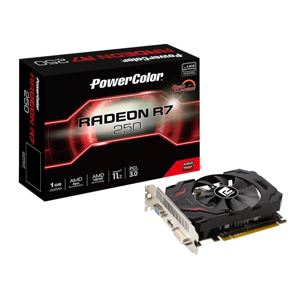 Placa de Video VGA AMD Power Color RADEON R7 250 1GB DDR5 128Bits AXR7 250 1GBD5-HV4E/OC Placa de Video VGA AMD Power Color RADEON R7 250 1GB DDR5 128Bits AXR7 250 1GBD5-HV4E/OC