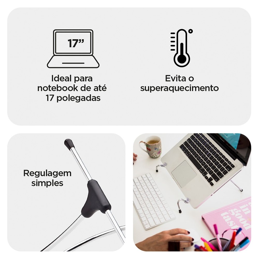 Imagem 5 de 7 do produto Suporte Octoo UpTable V2 p/ Notebook Cromado