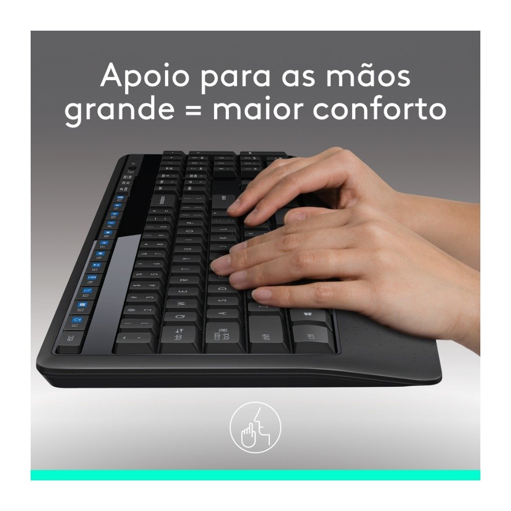 Combo Teclado e Mouse sem fio Logitech MK345 com Teclado com Apoio e Mouse Destro, USB, Pilhas Inclusas e Layout ABNT2 - 920-007821