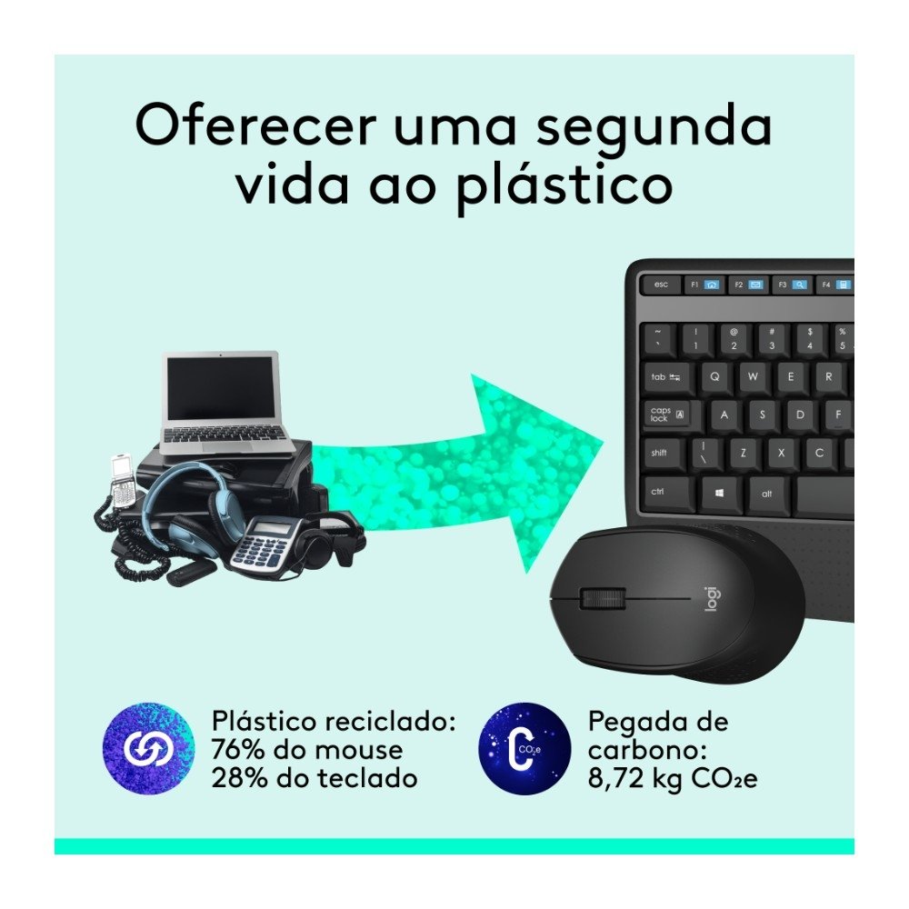Combo Teclado e Mouse sem fio Logitech MK345 com Teclado com Apoio e Mouse Destro, USB, Pilhas Inclusas e Layout ABNT2 - 920-007821