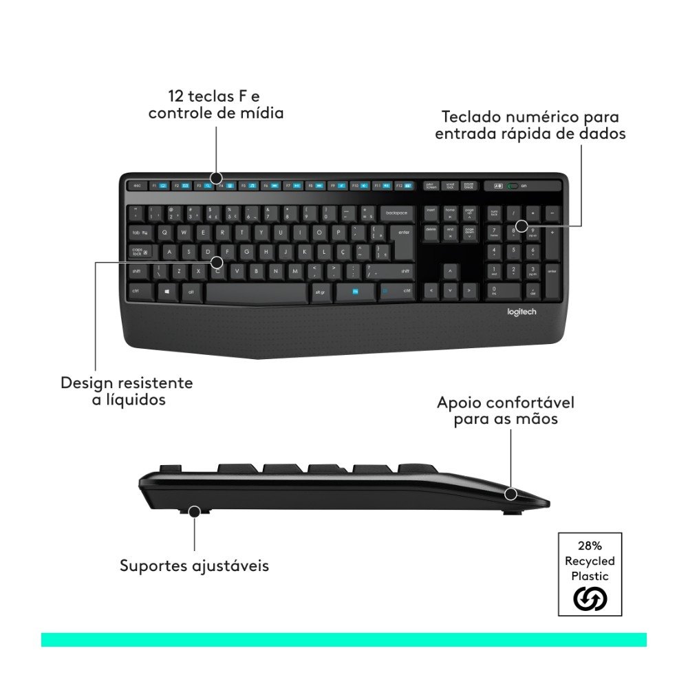 Combo Teclado e Mouse sem fio ( Balão.info) MK345 com Teclado com Apoio e Mouse Destro, USB, Pilhas Inclusas e Layout ( Balão.info) - 920-( Balão.info - foto 7