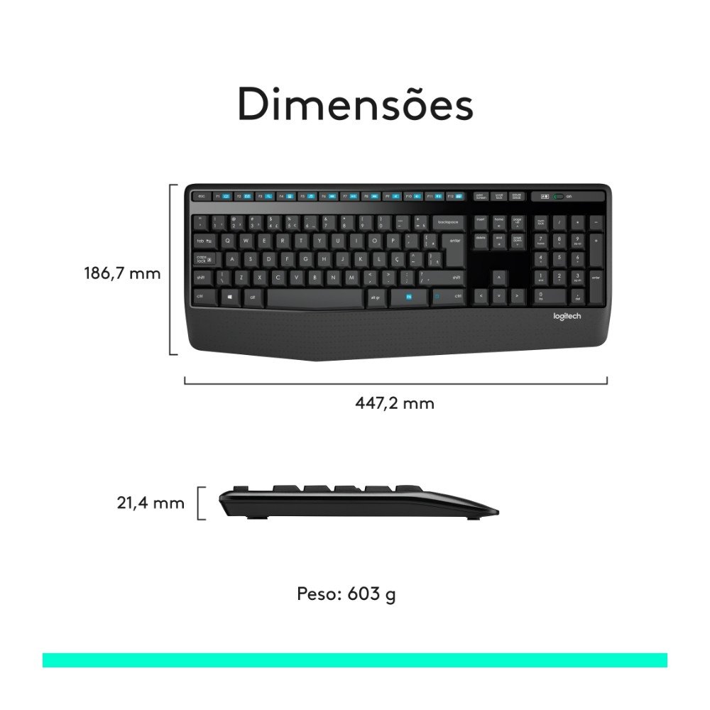 Combo Teclado e Mouse sem fio ( Balão.info) MK345 com Teclado com Apoio e Mouse Destro, USB, Pilhas Inclusas e Layout ( Balão.info) - 920-( Balão.info - foto 9
