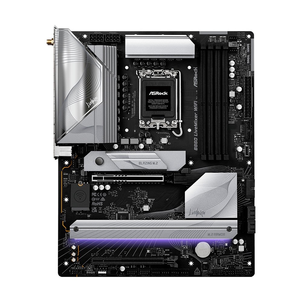 Imagem 2 de 6 do produto Placa-Mãe ASRock B860 LiveMixer WiFi, Intel LGA1851 B860, ATX, DDR5 - 90-MXBQV0- A0UAYZ