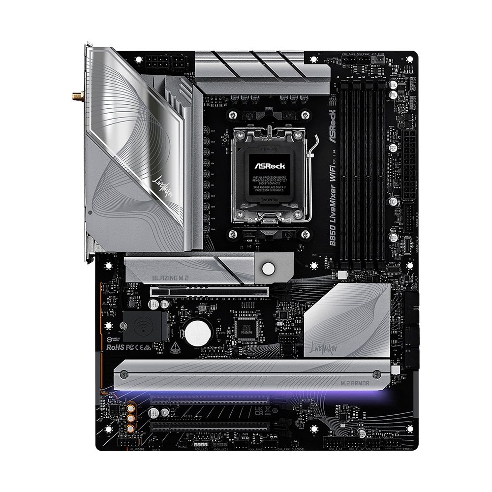 マザーボード asrock Livemixser b850 Placa-Mãe ASRock B850 AM5 DDR5 Wi-Fi 7 | KaBuM!