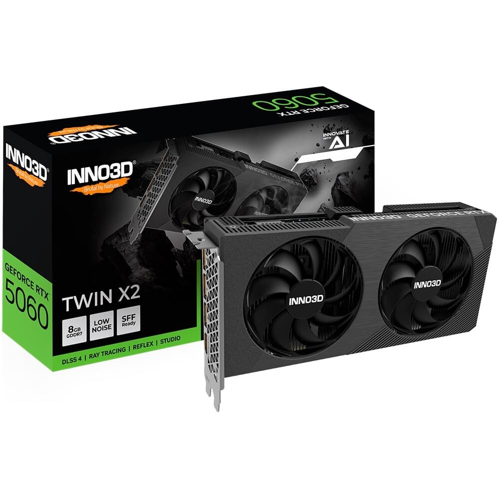 Placa de Video Inno3D RTX 5060 Twin X2 NVIDIA Geforce, 8GB, 128bits, 2497MHz, FP4 e DLSS 4, Ray Tracing - N50602-08D7-195071N
