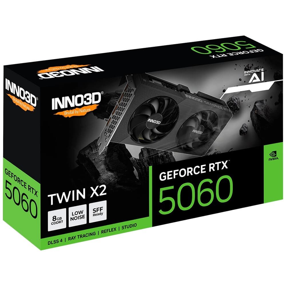 Placa de Video Inno3D RTX 5060 Twin X2 NVIDIA Geforce, 8GB, 128bits, 2497MHz, FP4 e DLSS 4, Ray Tracing - N50602-08D7-195071N - view 3