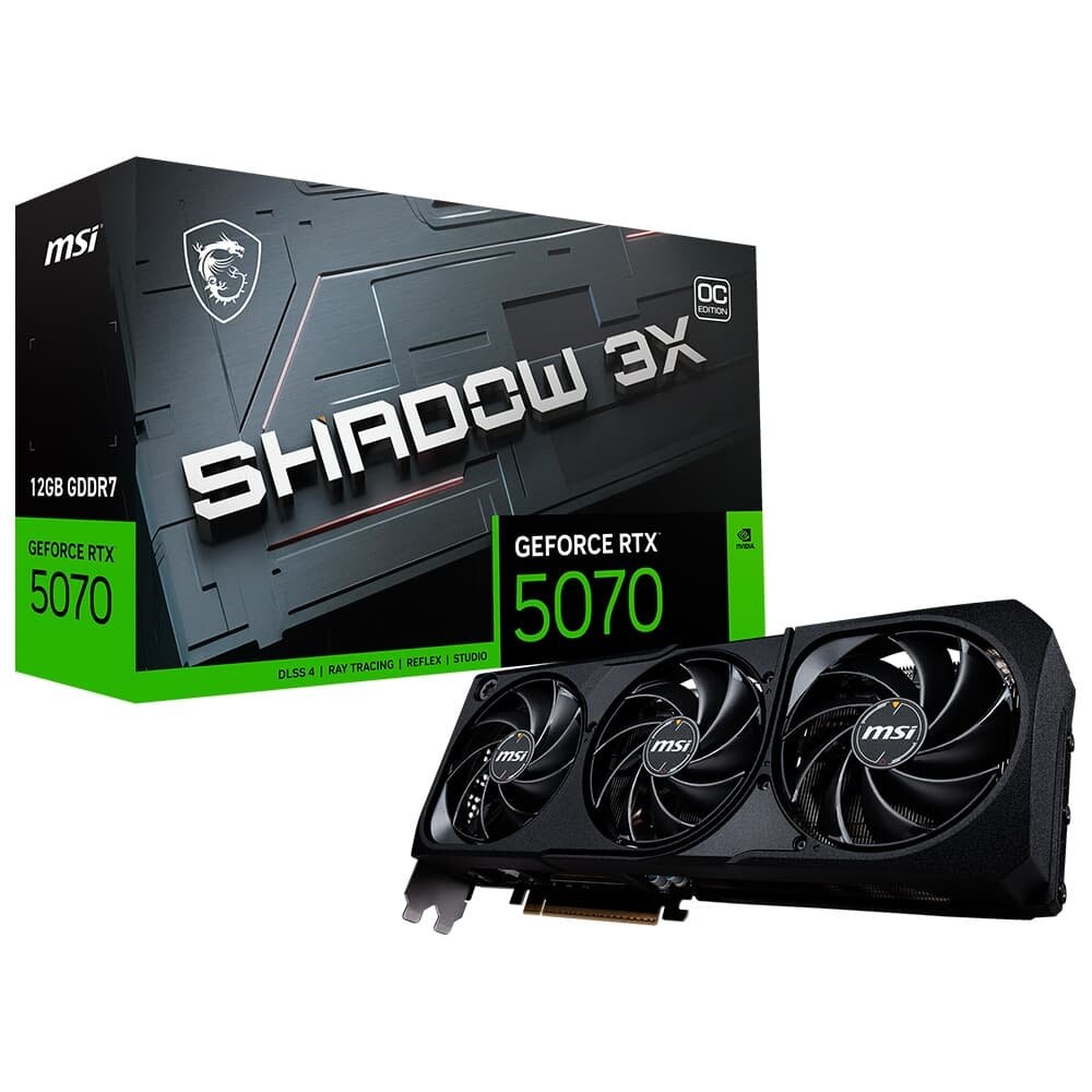 Placa de Vídeo MSI RTX 5070 12G SHADOW 3X OC NVIDIA GeForce, 12GB GDDR7, 2557 MHz, 192-bit, FP4 and DLSS 4, Ray Tracing - G5070-12S3C