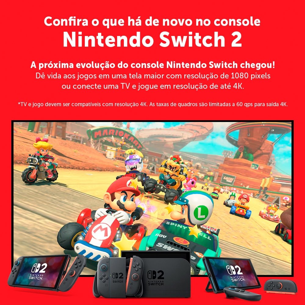 Console Nintendo Switch 2, 256GB, Preto, Azul e Vermelho
