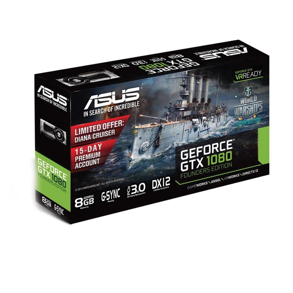Placa de Vídeo VGA Asus GTX 1080 Founders Edition 8GB GDDR5X 256Bits PCI-Express 3.0 GTX1080-8G
