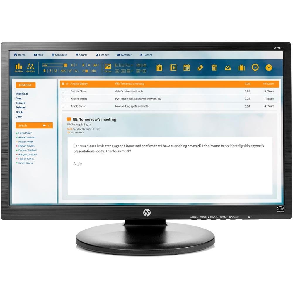 Monitor HP LED 21.5´, IPS Full HD Ajuste de Altura 8ms, DP / VGA / DVI-D, Bivolt - V225hz P6L17AA Monitor HP LED 21.5´, IPS Full HD Ajuste de Altura 8ms, DP / VGA / DVI-D, Bivolt - V225hz P6L17AA