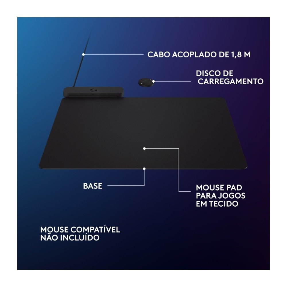 Mousepad Logitech G POWERPLAY 2, Carregamento sem Fio, Carregamento via USB-A, Compatível com a Tecnologia LIGHTSPEED - 947-000002 Mousepad Logitech G POWERPLAY 2, Carregamento sem Fio, Carregamento via USB-A, Compatível com a Tecnologia LIGHTSPEED - 947-000002