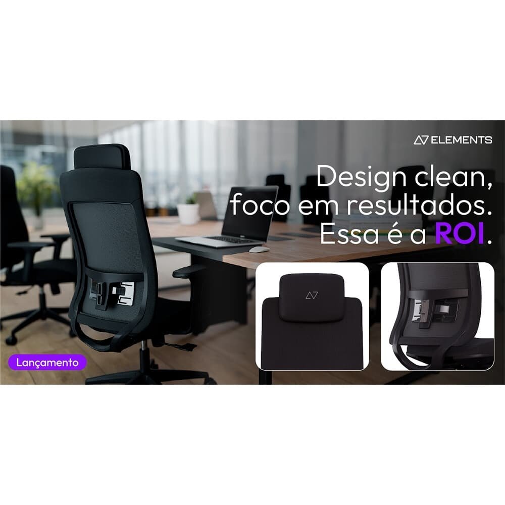 Cadeira Office Elements ROI, Até 120kg, Reclinável, Cilindro Classe 4, Nylon, Preto - 71804 - view 10