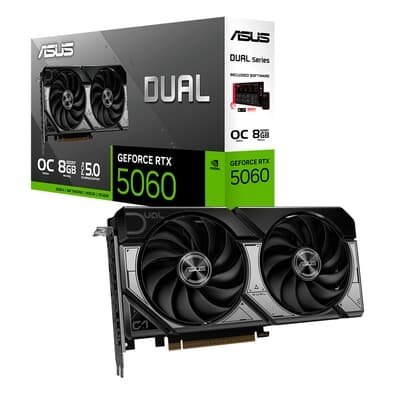  ASUS DUAL RTX 5060 O8G NVIDIA GeForce, 8GB GDDR7, 2565MHz, 128 bits, OpenGL 4.6, DLSS 4, Ray Tracing - DUAL-RTX5060-O8G