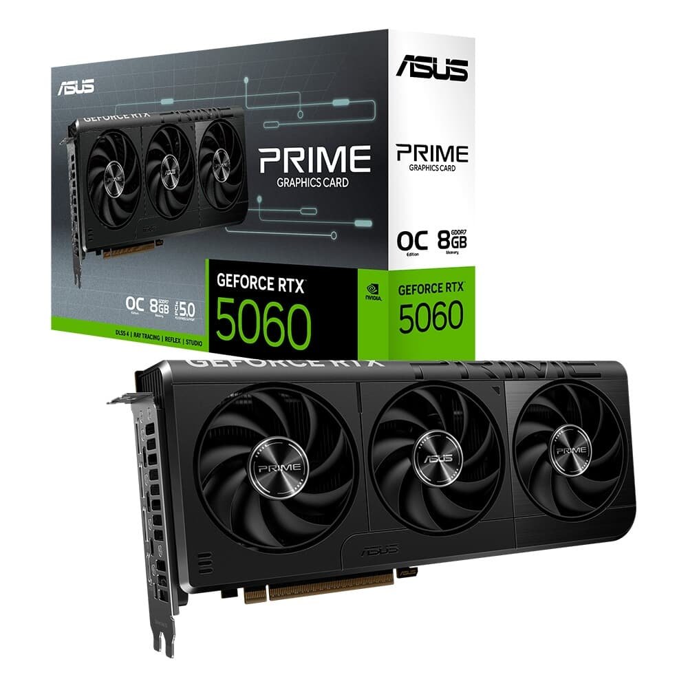 Placa de Vídeo ASUS PRIME RTX 5060 O8G NVIDIA GeForce, 8GB GDDR7, 2595MHz, 128 bits, DLSS 4, Triple Fan, Ray Tracing - PRIME-RTX5060-O8G