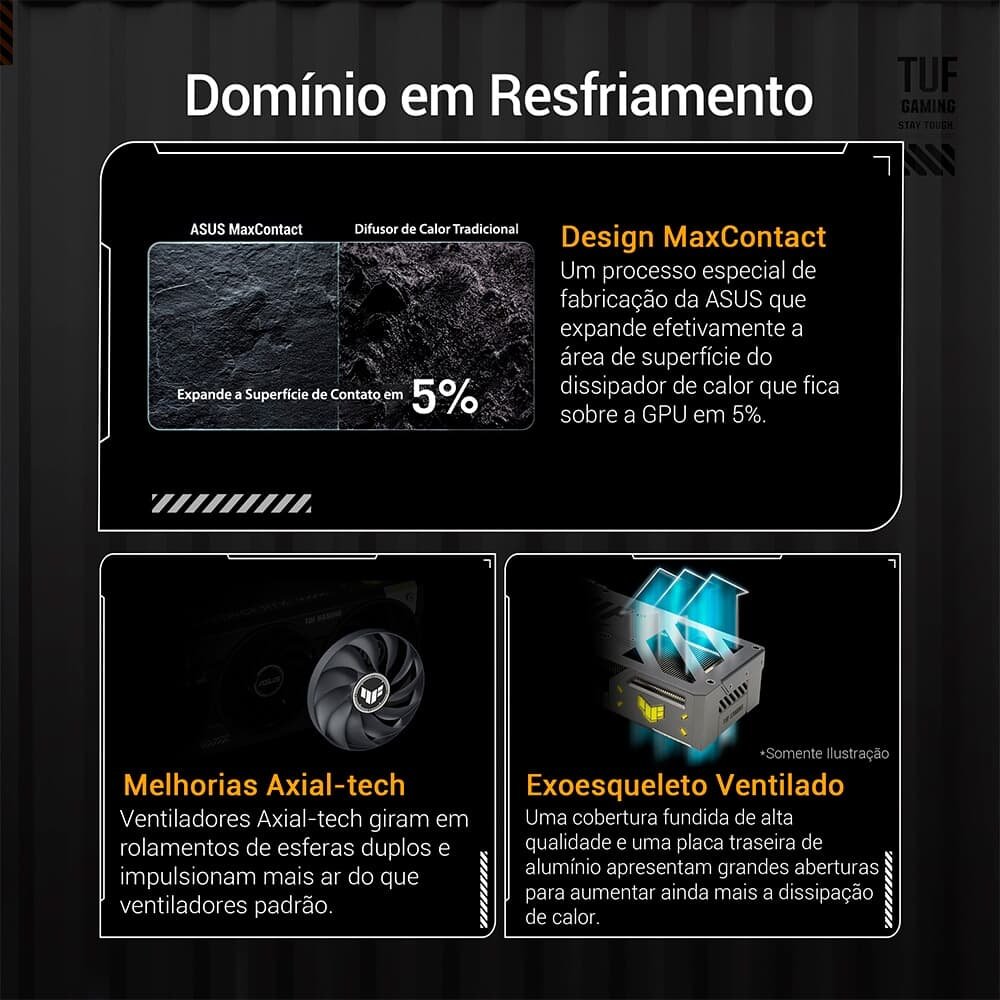 Imagem 4 de 15 do produto Placa de Vídeo ASUS TUF RX 9060 XT OC 16G Gaming AMD Radeon, 16GB, GDDR6, 128bits, RGB, Triple Fan. OpenGL 4.6 - 90YV0LF0-M0NA00