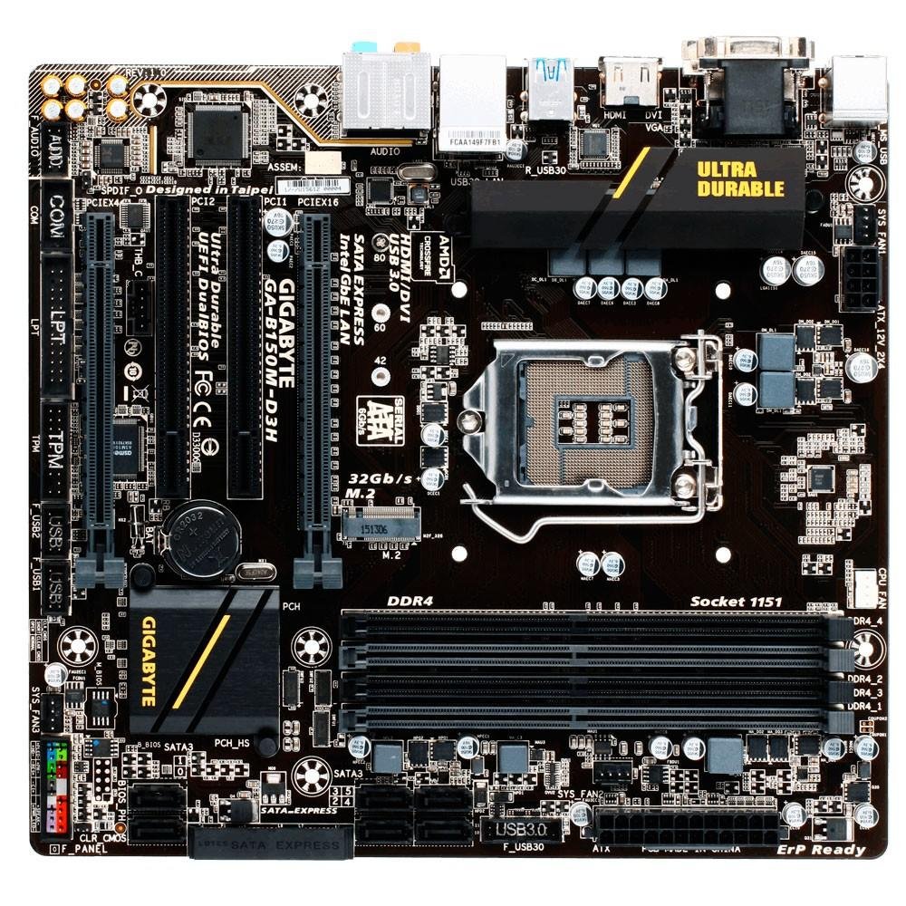 Placa-Mãe Gigabyte GA-B150M-D3H, Intel LGA 1151, mATX, DDR4, Preto