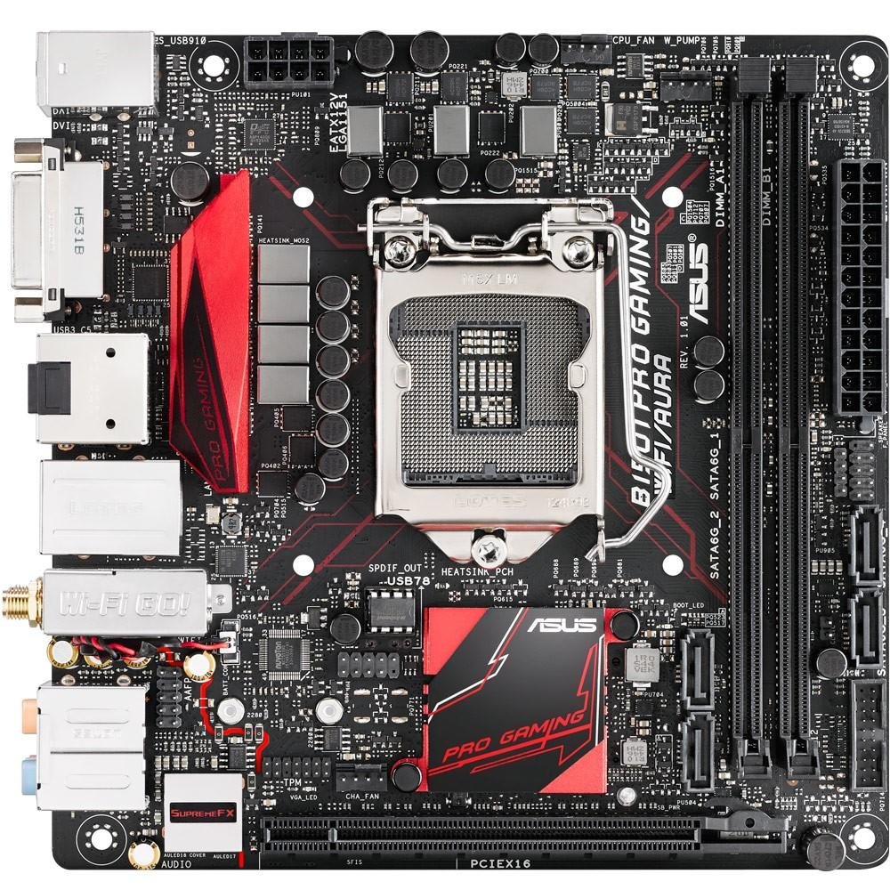 Imagem 5 de 8 do produto Placa-Mãe ASUS p/ Intel LGA 1151 Mini ITX B150I PRO GAMING/WIFI/AURA, 2x DDR4, Wifi, Áudio Supreme FX, Gamers Guardian, DVI/HDMI