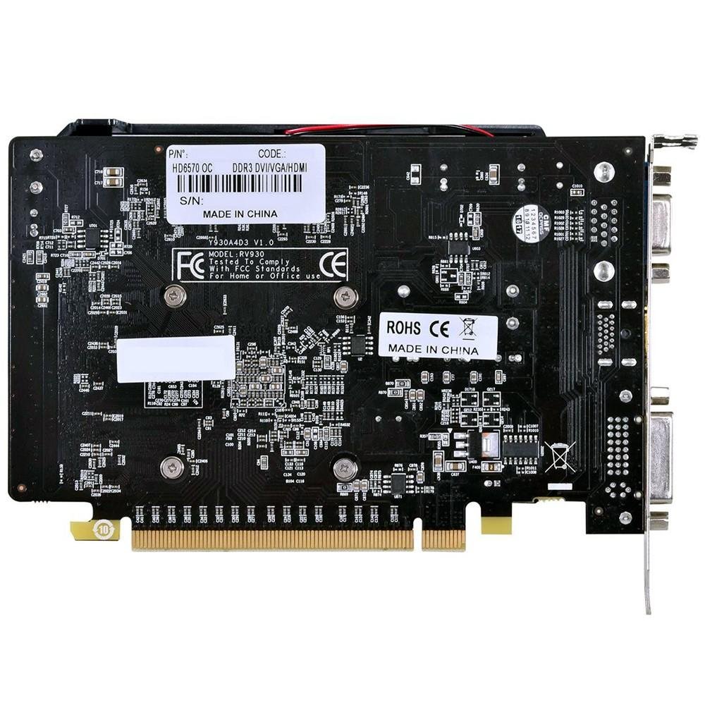 Placa de Vídeo VGA AMD PcYes RADEON HD 6570 2GB DDR3 128Bits OC Edition PS657012802D3