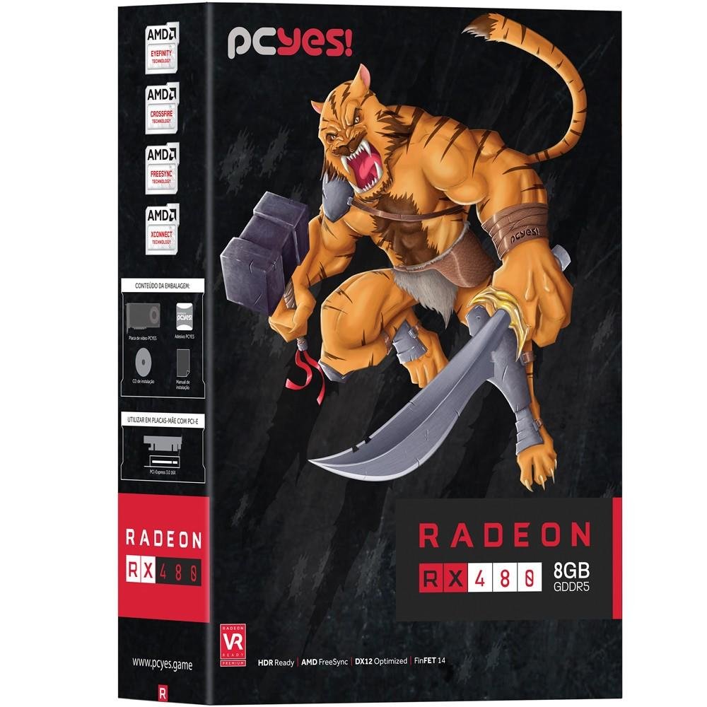 Imagem 7 de 7 do produto Placa de Video VGA AMD PcYes RADEON RX 480 8GB GDDR5 256 Bits PCI-Express 3.0 PRX48025608D5