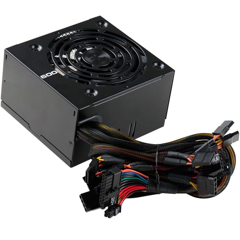 Fonte EVGA, 600W, 80 Plus White, PFC Ativo, Sem Cabo, Preto - 100-W1-0600-K
