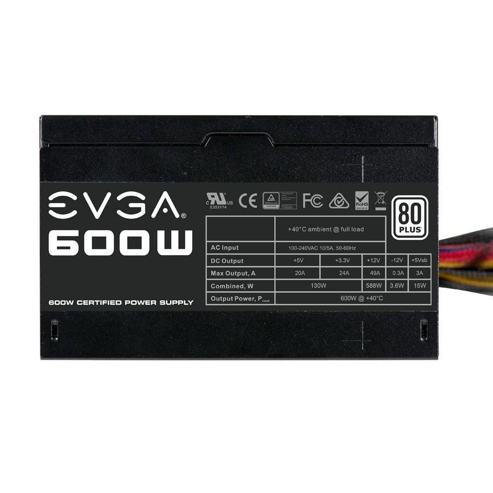 Fonte EVGA, 600W, 80 Plus White, PFC Ativo, Sem Cabo, Preto - 100-W1-0600-K