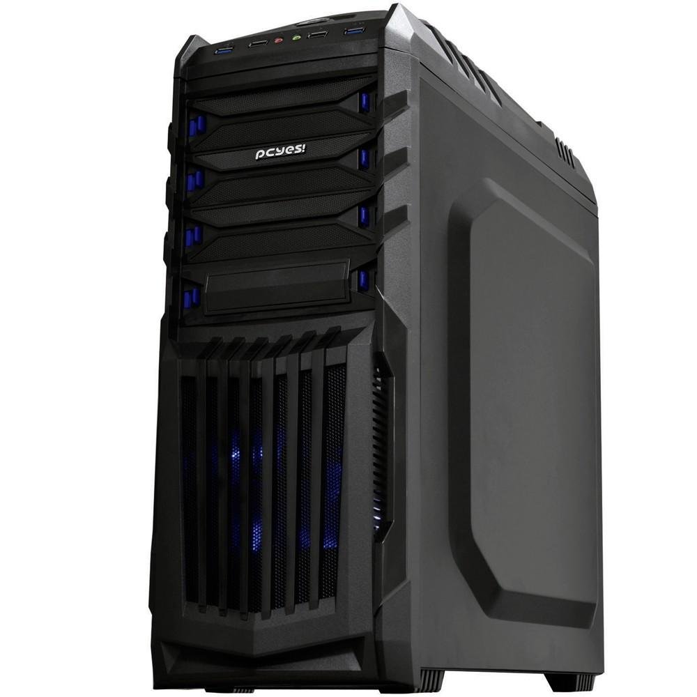 Imagem 3 de 12 do produto Gabinete Gamer PCYES mid-tower New Tiger Preto com 2 fans LED Azul Lateral em acrílico e suporte para headset – TIGERPTOAZ2FCA