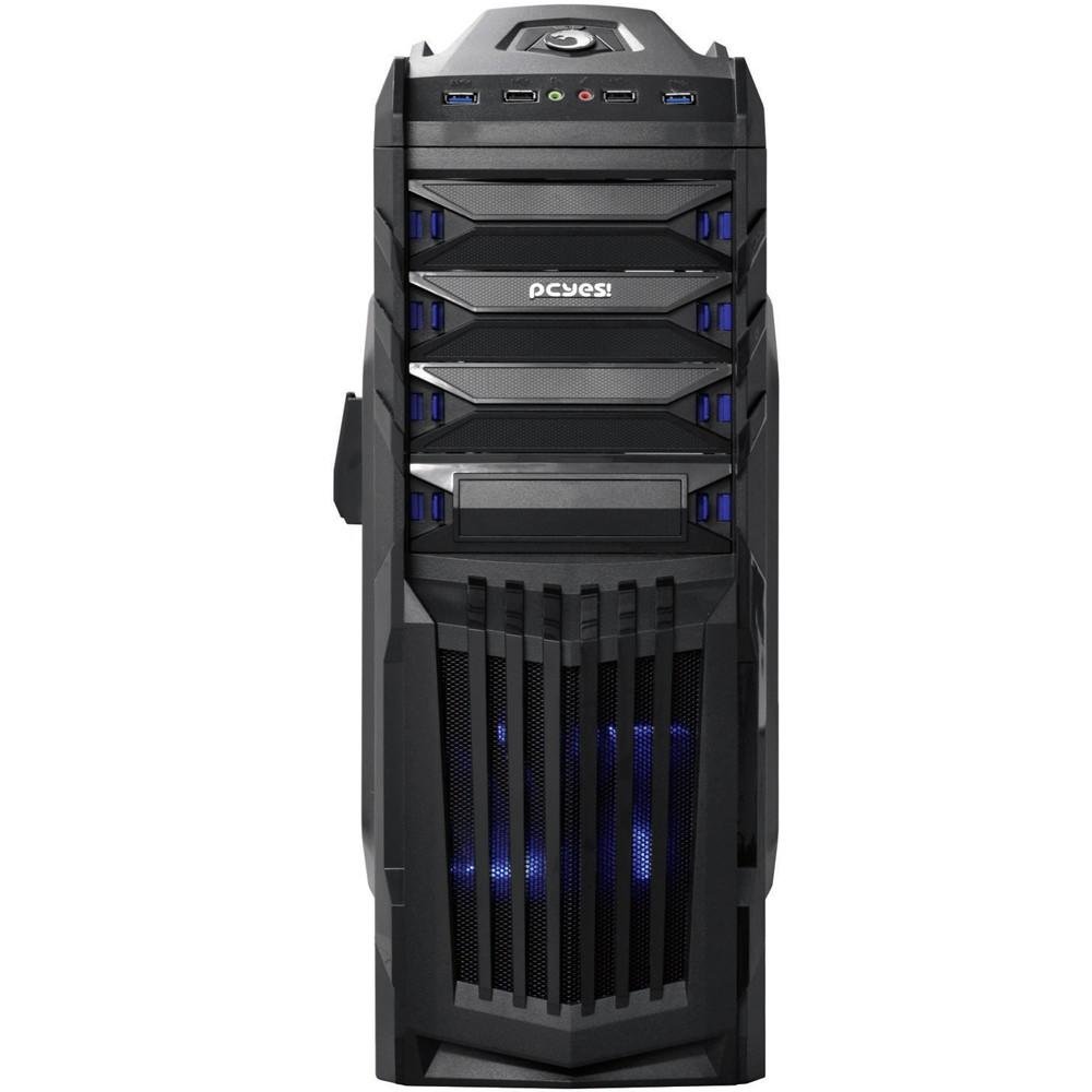 Imagem 7 de 12 do produto Gabinete Gamer PCYES mid-tower New Tiger Preto com 2 fans LED Azul Lateral em acrílico e suporte para headset – TIGERPTOAZ2FCA
