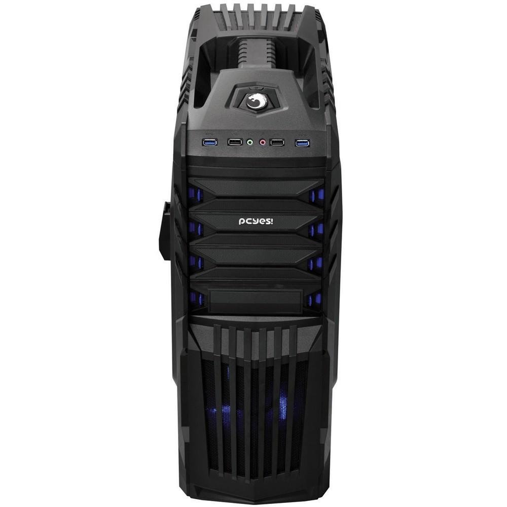 Imagem 9 de 12 do produto Gabinete Gamer PCYES mid-tower New Tiger Preto com 2 fans LED Azul Lateral em acrílico e suporte para headset – TIGERPTOAZ2FCA