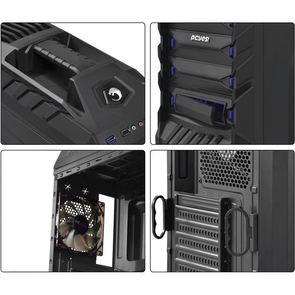 Imagem 6 de 12 do produto Gabinete Gamer PCYES mid-tower New Tiger Preto com 2 fans LED Azul Lateral em acrílico e suporte para headset – TIGERPTOAZ2FCA