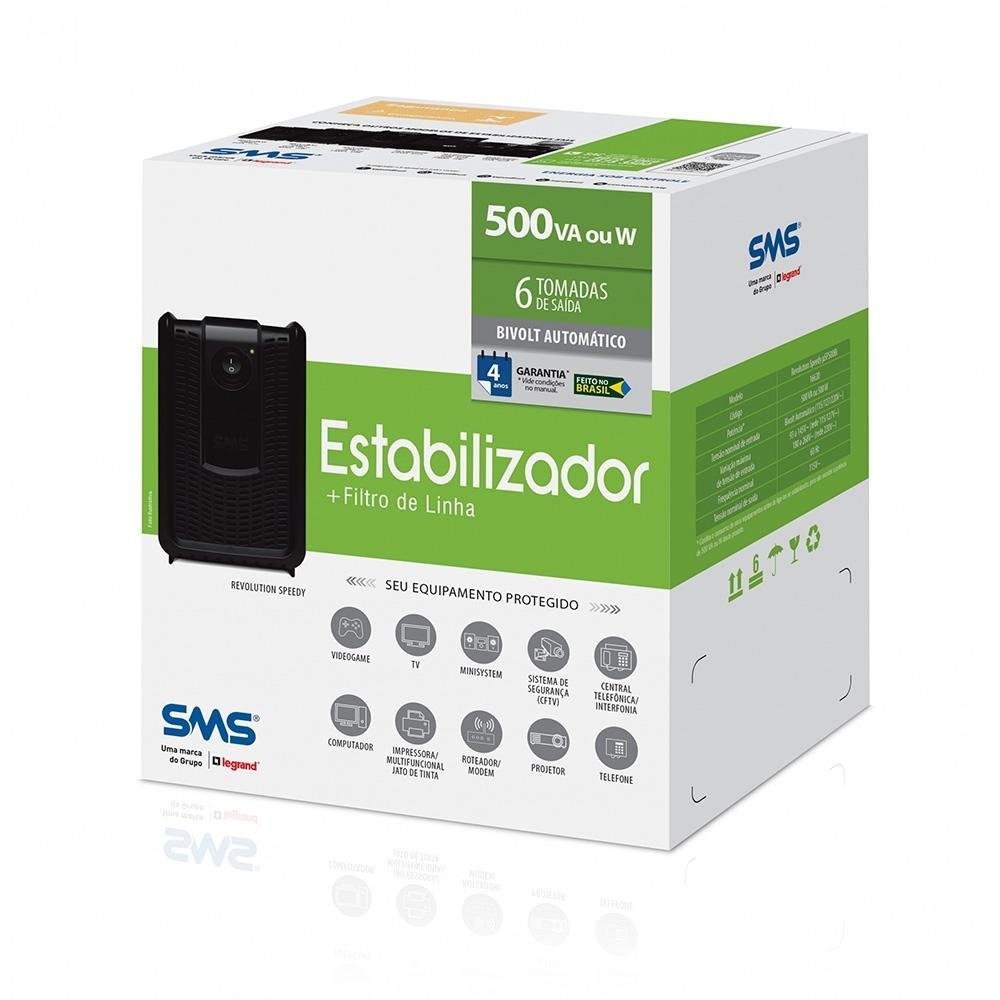 Imagem 3 de 3 do produto Estabilizador SMS 500VA Revolution Speedy Bivolt 16620
