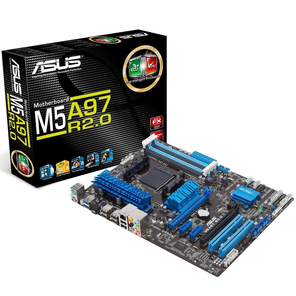 Placa-Mãe ASUS p/ AMD AM3+ ATX M5A97 R2.0, 4x DDR3 CrossfireX, USB 3.0, header COM e TPM, SPDIF, Bios Flashback Placa-Mãe ASUS p/ AMD AM3+ ATX M5A97 R2.0, 4x DDR3 CrossfireX, USB 3.0, header COM e TPM, SPDIF, Bios Flashback