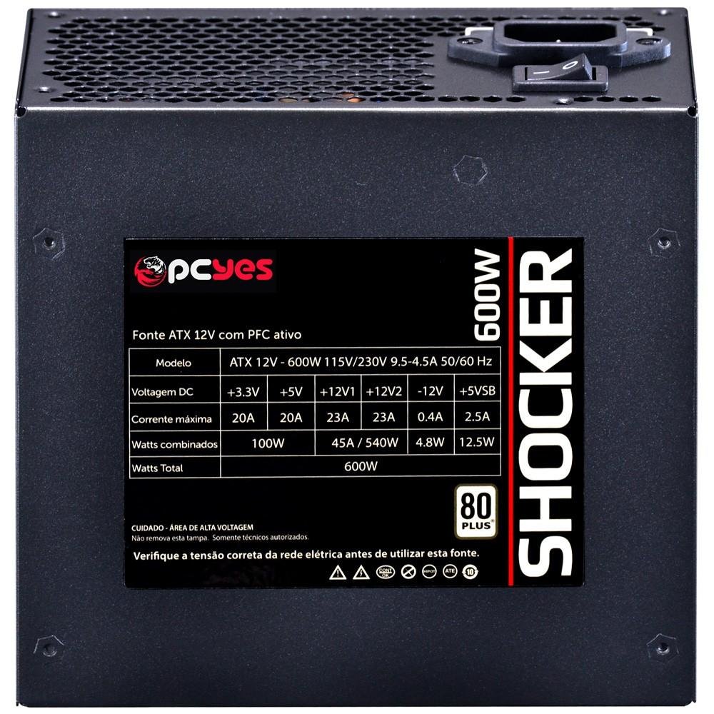 Fonte PCYES 600W 80 Plus White Shocker Fonte PCYES 600W 80 Plus White Shocker